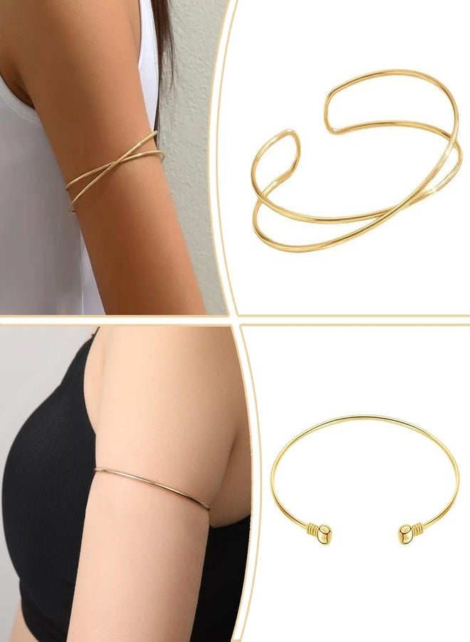 ADULLPONY 6 Pieces Gold Arm Cuff Jewelry Upper Arm Cuff Bracelets Bangle Adjustable Armband Set for Women - Image 5
